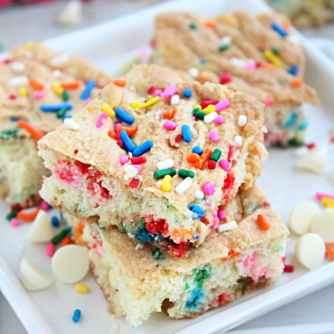 Cake Batter Bars #cakebatter #bars #dessert #cakemix #tableforsevenblog