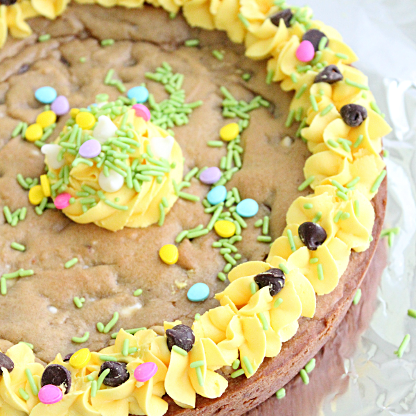 Chocolate Chip Cookie Cake #cookiecake #cake #chocolatechip #dessert #tableforsevenblog @tableforseven