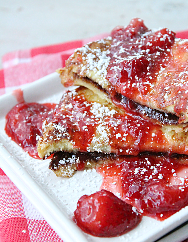 Chocolate Stuffed French Toast with Strawberry Syrup #chocolate #strawberry #syrup #tableforsevenblog @tableforseven #breakfast #frenchtoast