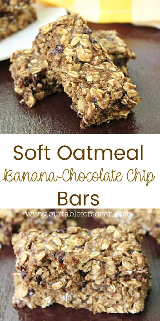 Soft Oatmeal Banana Chocolate Chip Bars #banana #chocolatechip #oatmeal #tableforsevenblog @tableforseven
