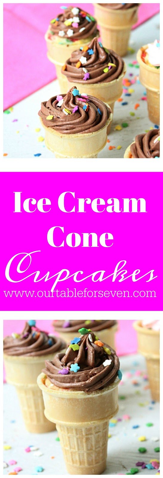 Ice Cream Cone Cupcakes #cupcakes #icecreamcones #dessert #cakemix #tableforsevenblog