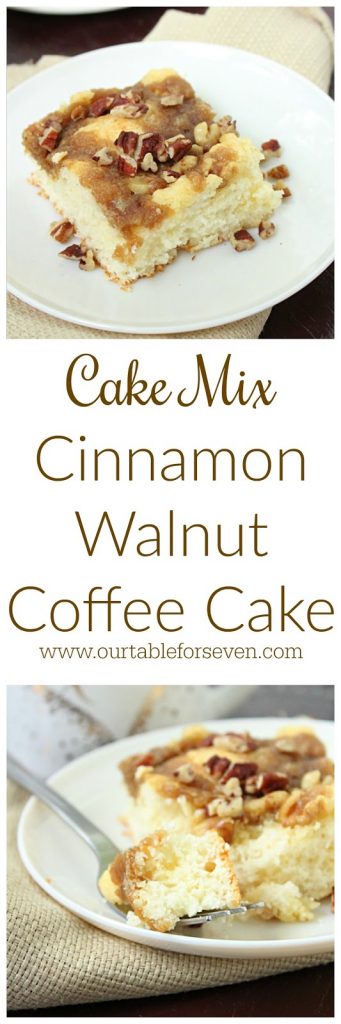 Cake Mix Cinnamon Walnut Coffee Cake #cakemix #cinnamon #walnut #coffeecake #tableforsevenblog