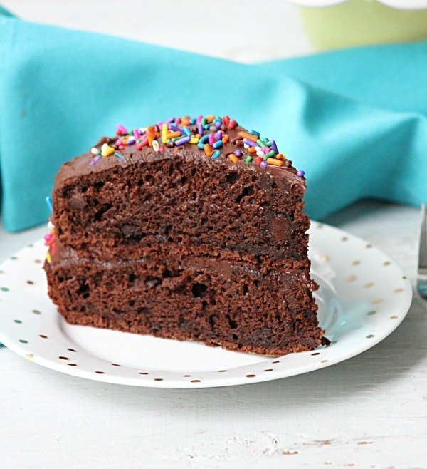 Double Chocolate Fudge Layer Cake #cake #chocolate #chocolatecake #dessert #recipe #tableforsevenblog