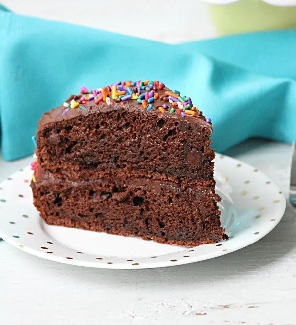 Double Chocolate Fudge Layer Cake #cake #chocolate #chocolatecake #dessert #recipe #tableforsevenblog
