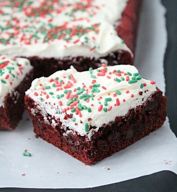 Red Velvet Brownies with White Chocolate Frosting from Table for Seven