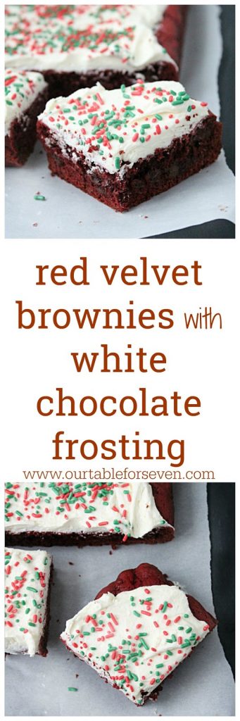 Red Velvet Brownies with White Chocolate Frosting from Table for Seven