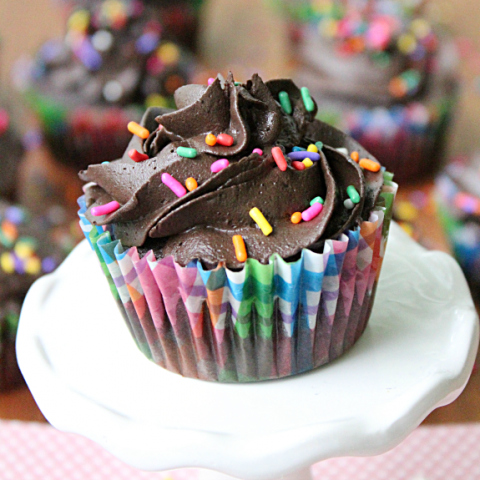 Dark Chocolate Brownie Cupcakes with Dark Chocolate Creamy Frosting