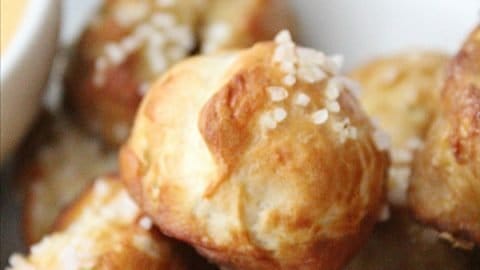 SOFT PRETZEL BITES WITH CHEDDAR CHEESE DIP from Table for Seven