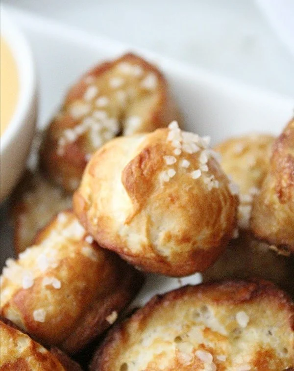 SOFT PRETZEL BITES WITH CHEDDAR CHEESE DIP from Table for Seven