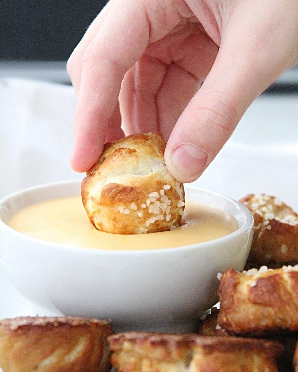 Soft Pretzel Bites with Cheddar Cheese Dip from Table for Seven
