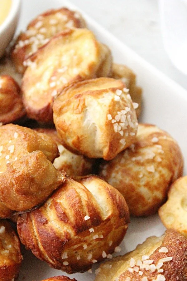 Soft Pretzel Bites with Cheddar Cheese Dip from Table for Seven