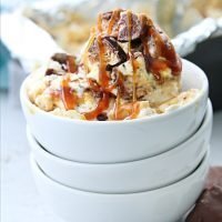 No Churn Snickers Cheesecake Ice Cream from Table for Seven