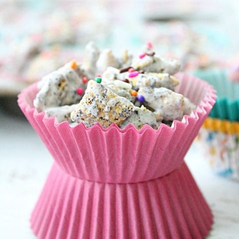No Bake Puppy Chow Bites from Table for Seven #nobake #nobakedessert #puppychow #muddybuddies #marshmallow #tableforsevenblog