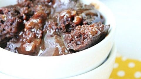Crock Pot Peanut Butter Lava Cake from @tableforseven #crockpot #slowcooker #peanutbutter #chocolate #cake #dessert #recipe