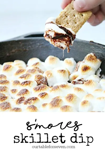 S'mores Skillet Dip #smores #skillet #dip #chocolate #ironskillet #marshmallows #grahamcrackers #tableforsevenblog @tableforseven 