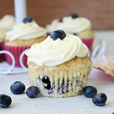 Blueberry Cupcakes with Soft Cream Cheese Frosting- Table for Seven