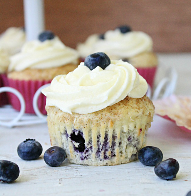 Blueberry Cupcakes with Soft Cream Cheese Frosting- Table for Seven