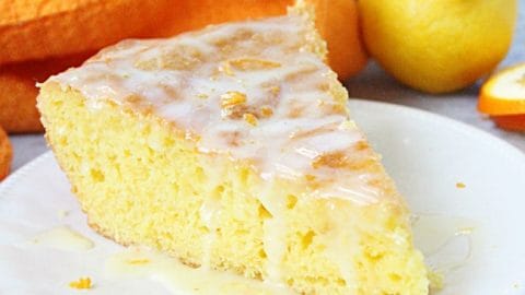 Iron Skillet Lemon Cake with Orange Glaze @tableforseven #tableforsevenblog #lemon #cake #orange #ironskillet #dessert