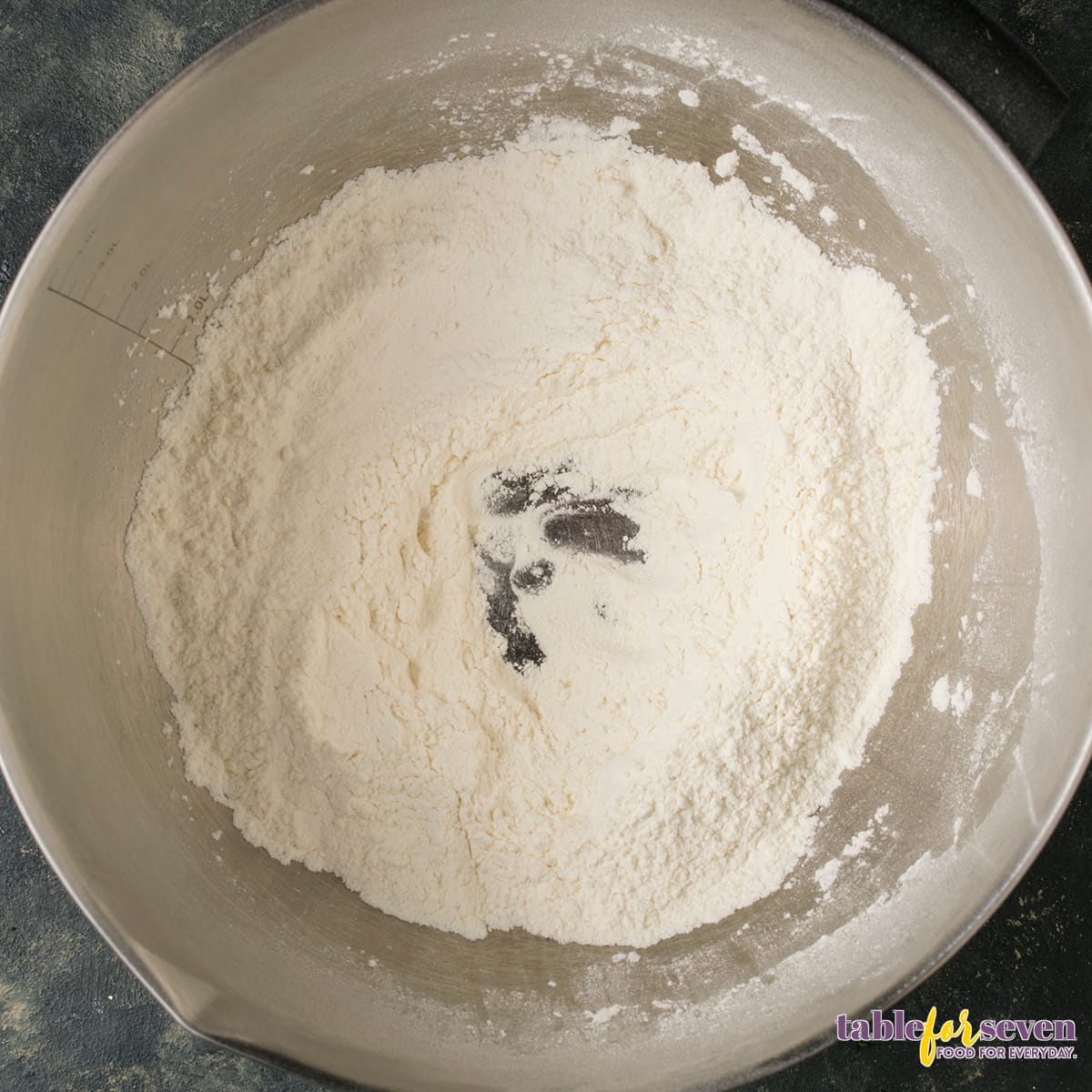 Flour and butter mixture in a bowl for the biscuit dough