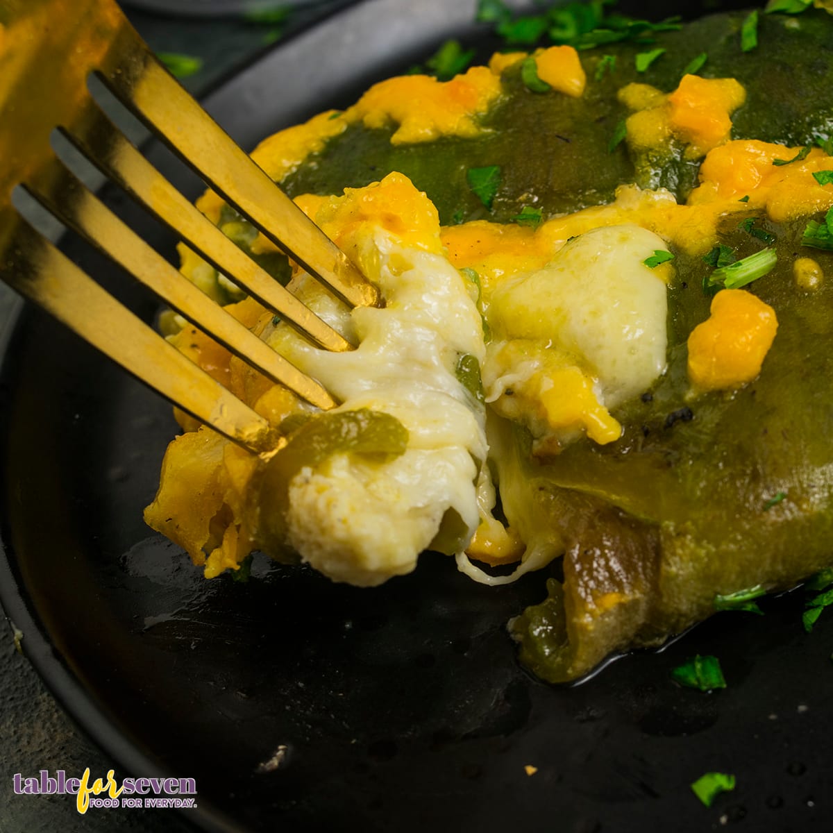 Cheese Pull with Fork from Chile Relleno