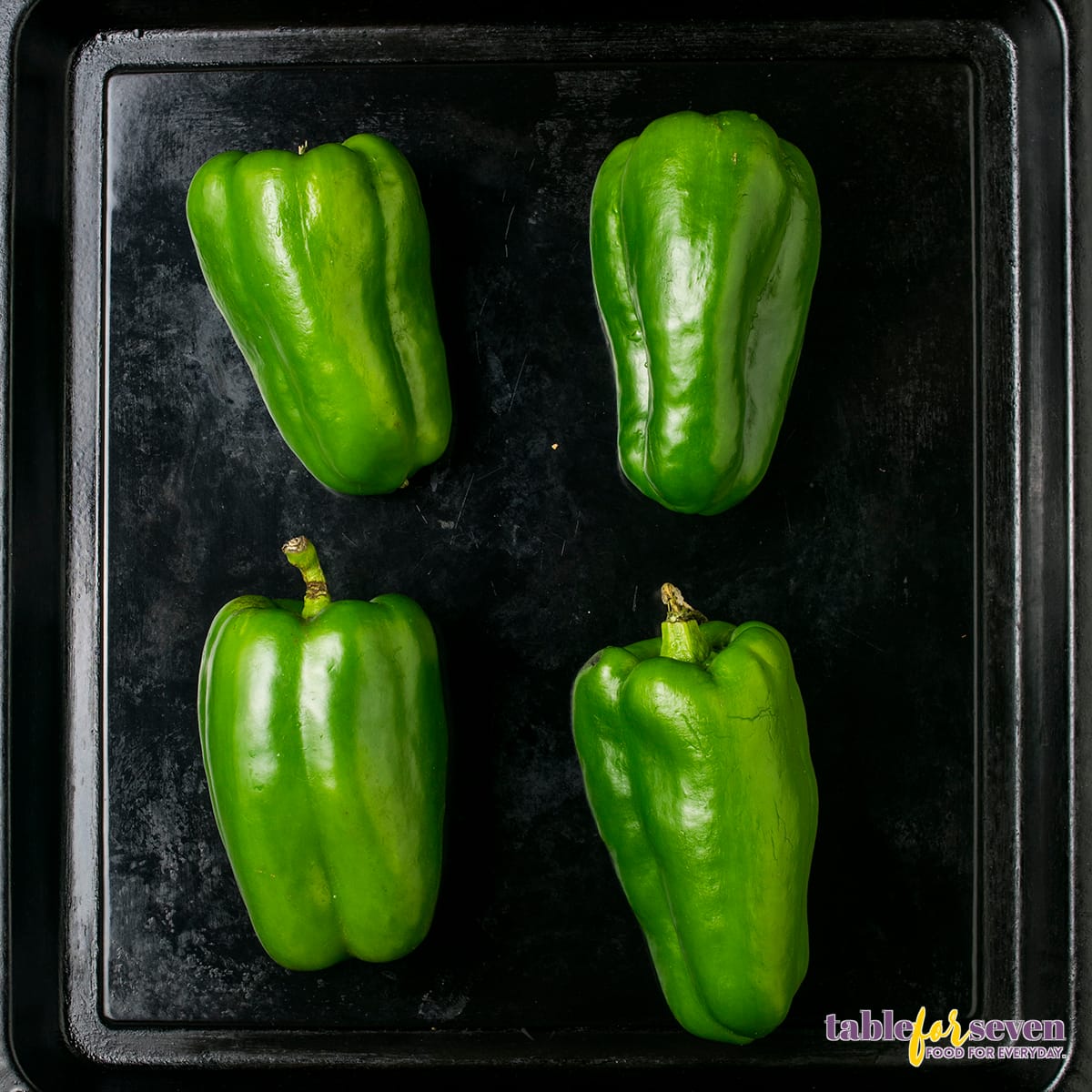 Fresh Green Peppers on Baking Tray