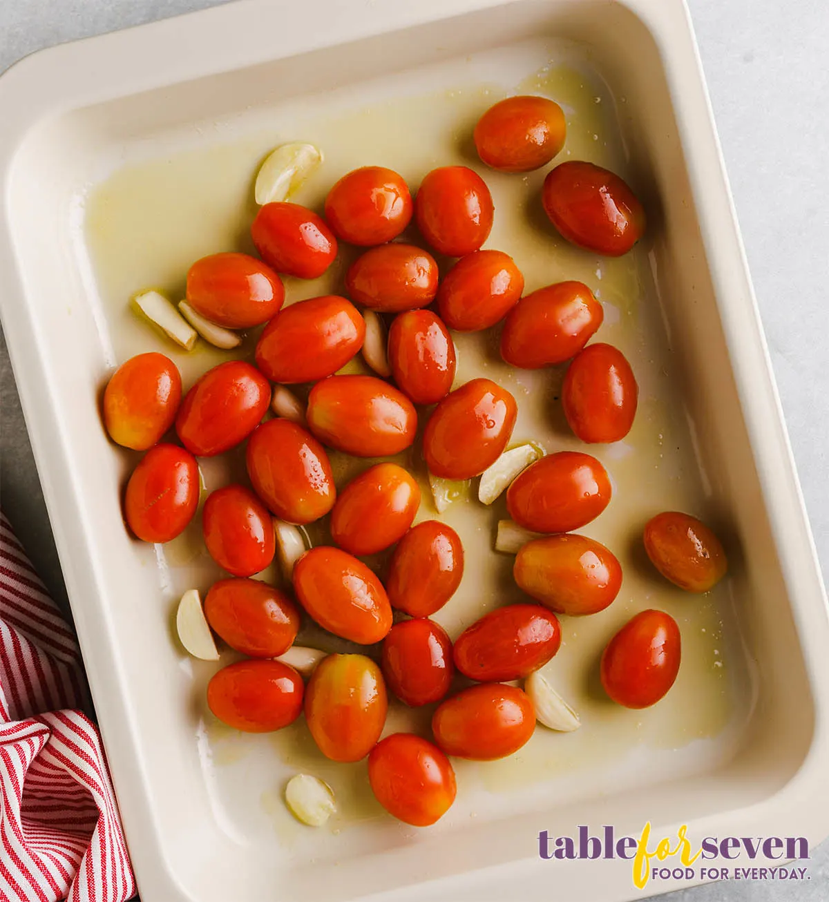 Cherry Tomato Pasta Sauce ingredients on a pan