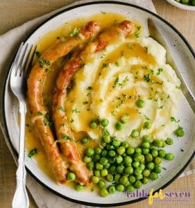 Jamie Oliver Bangers And Mash served top view