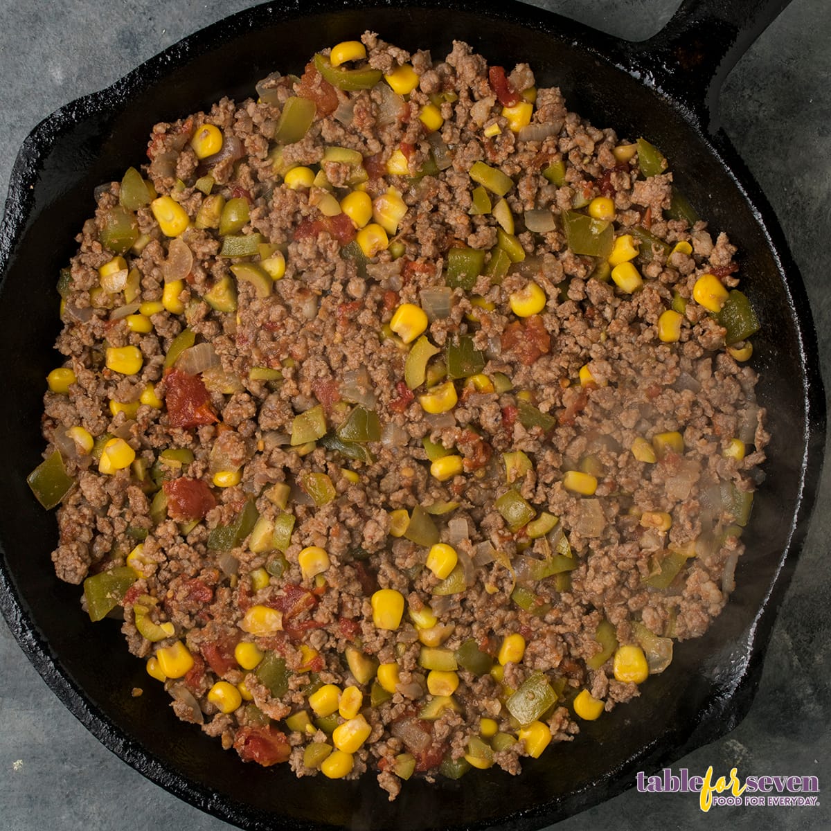 Iron skillet used for baking tamale pie
