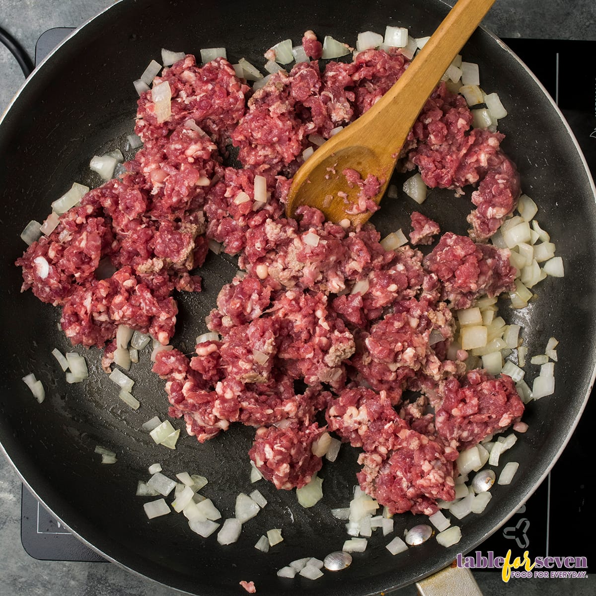 Cooked ground meat and onions for tamale pie filling