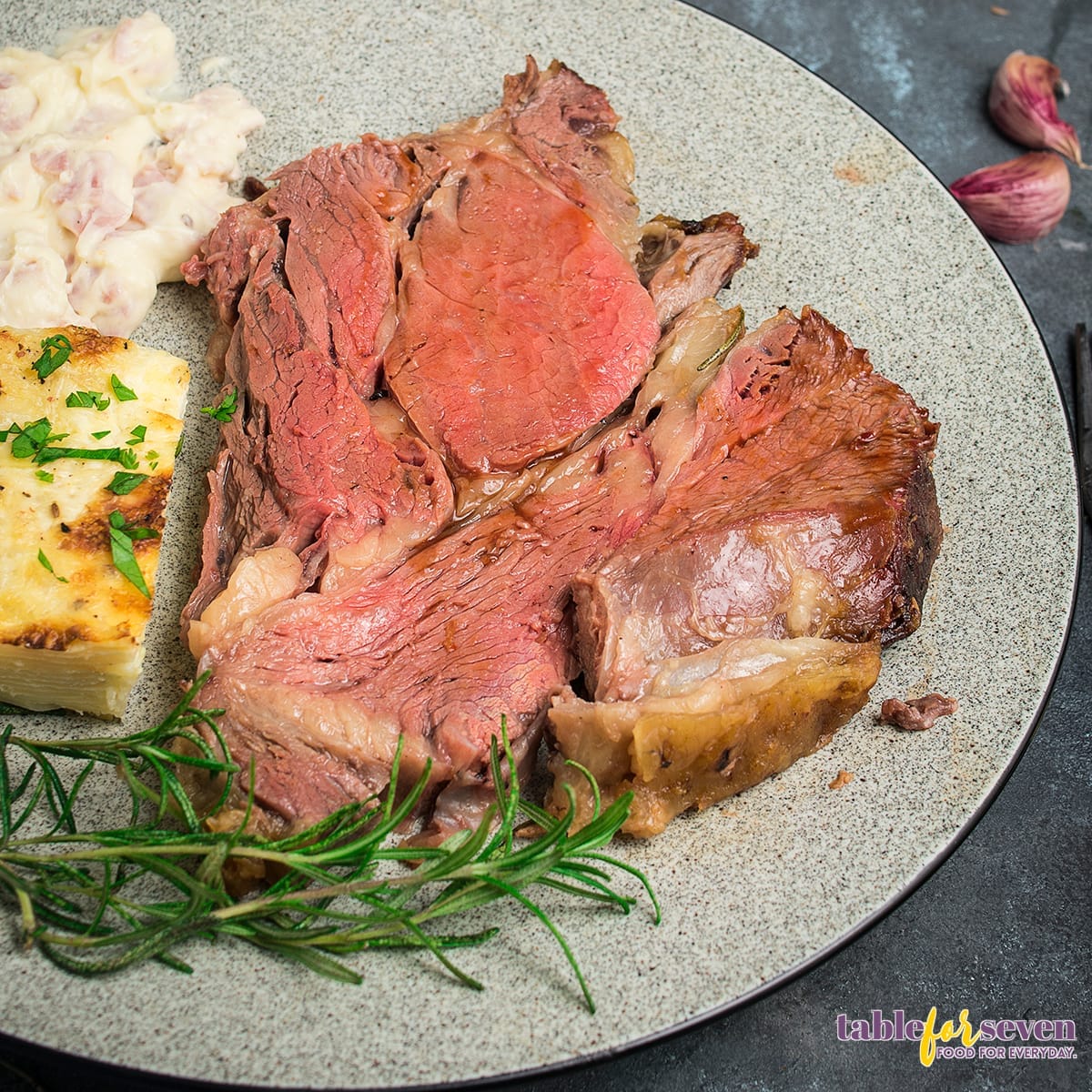 Close-up of prime rib on a plate 