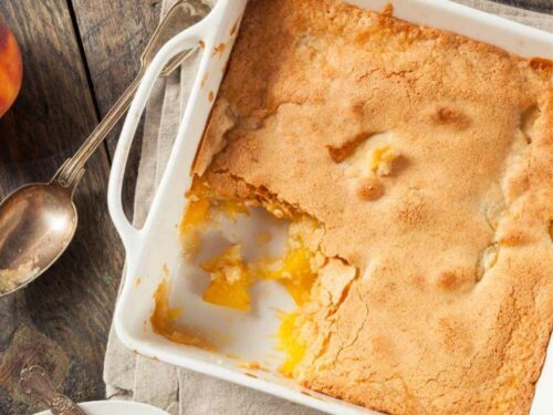 peach cobbler with yellow cake mix and frozen peaches