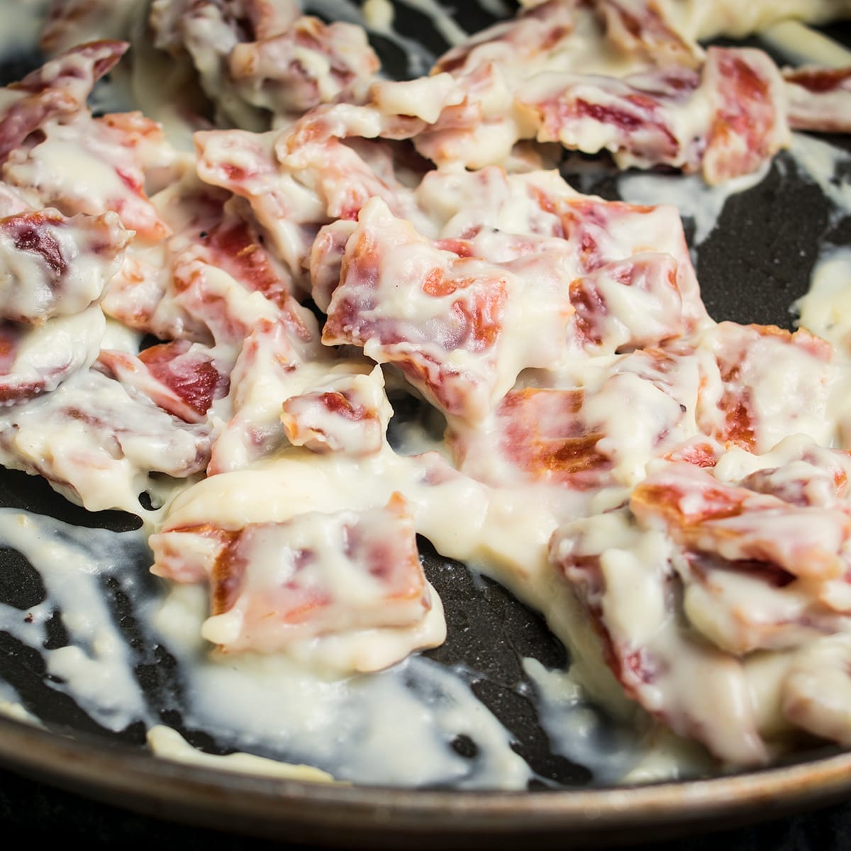 Creamed chipped beef in skillet ready to be served