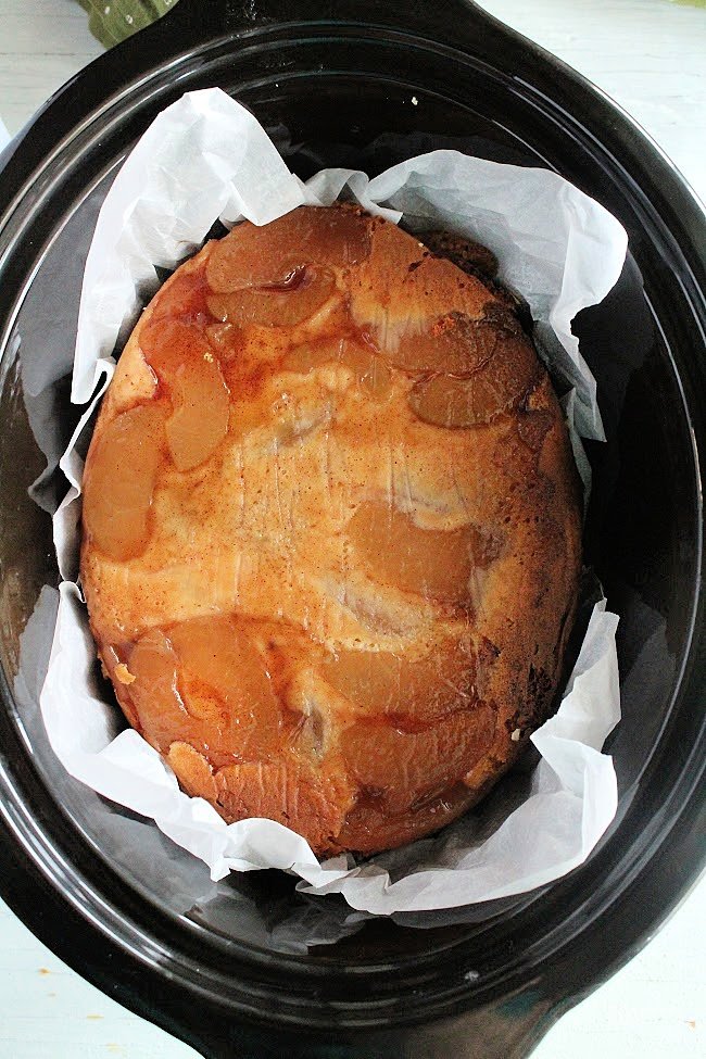 Crock Pot Apple Cake in a pan