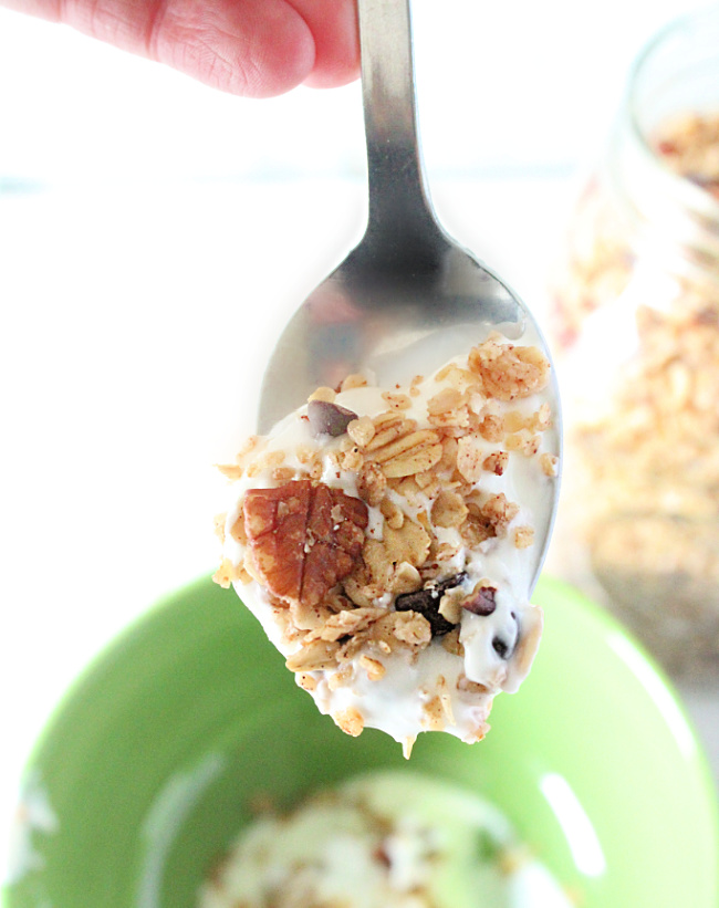 Crock Pot Granola on a spoon