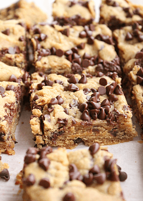 Crock Pot Peanut Butter Chocolate Chip Blondies side closeup