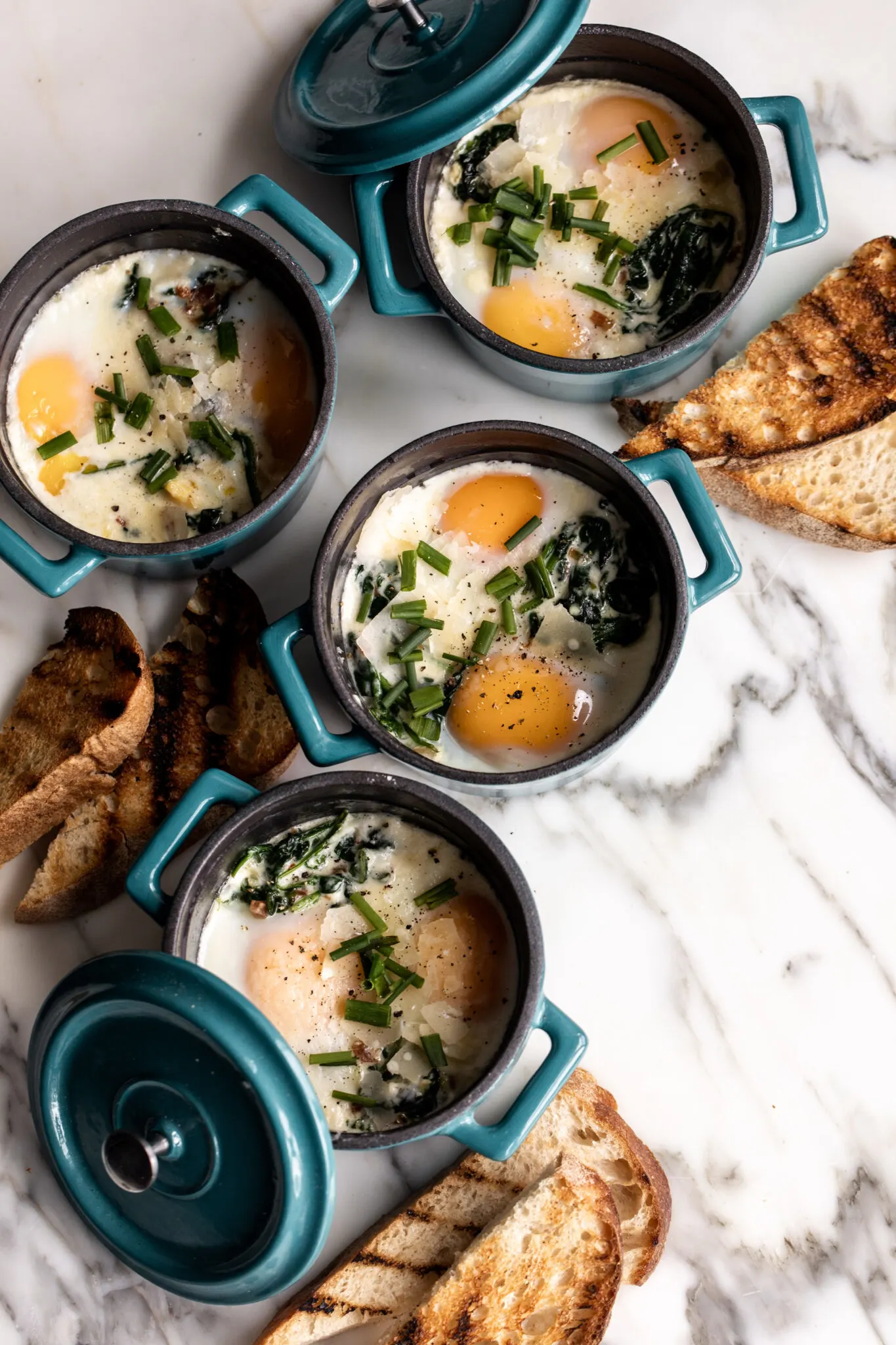 Baked Eggs in Ramekins with Spinach and Pancetta