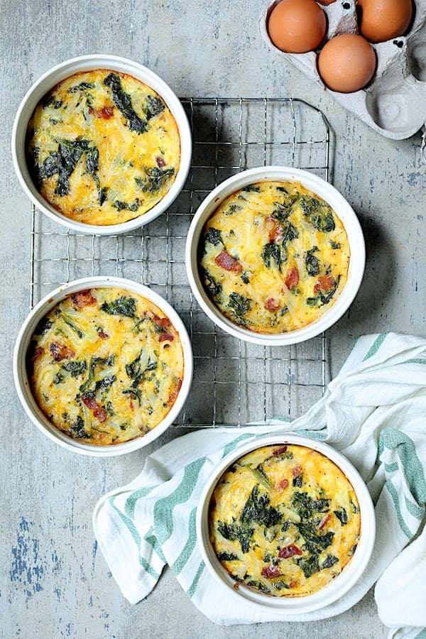 Hash Brown Frittatas with Kale Bacon and Cheddar
