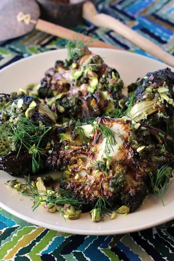 Roasted Romanesco with Pistachios and Fried Caper Vinaigrette