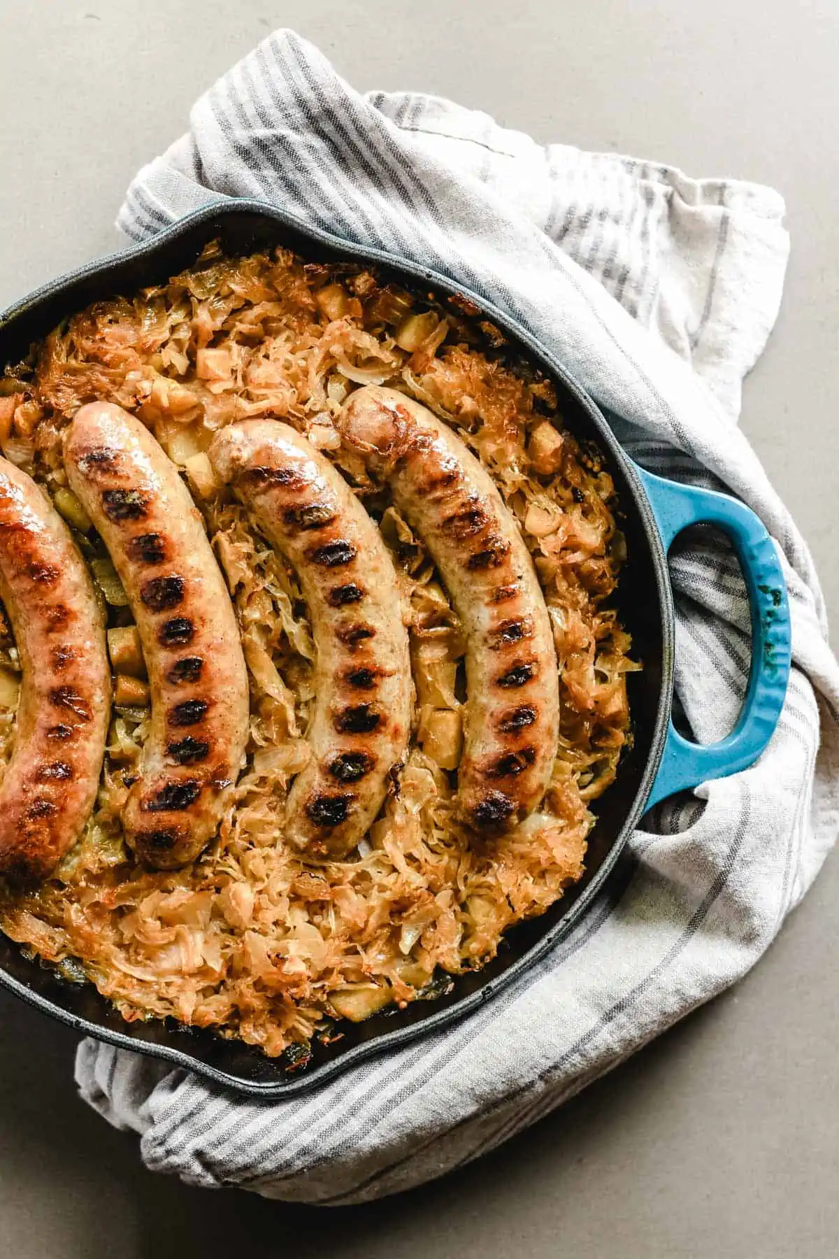 Baked Brats in Caramelized Sauerkraut