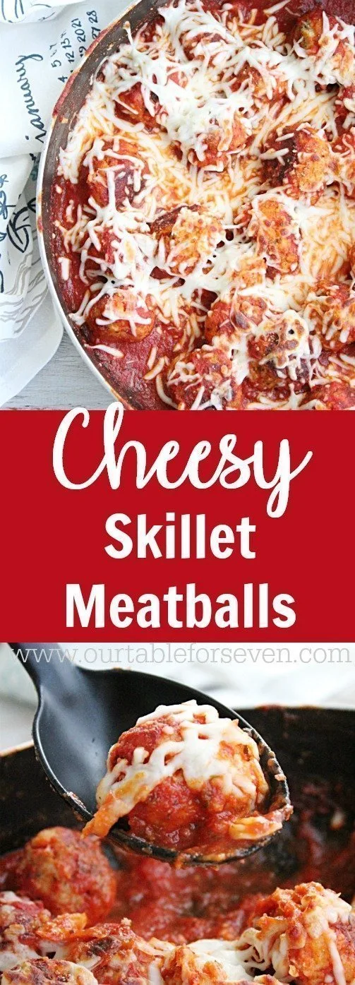 Cheesy Skillet Meatballs collage