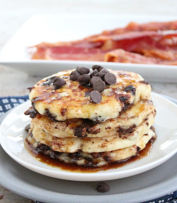 Chocolate Chip Cream Cheese Pancakes from Table for Seven 