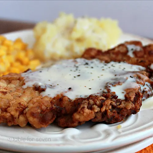 Country Fried Pork with White Gravy close-up