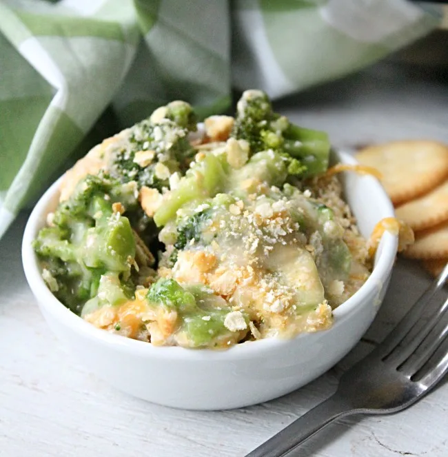 one serving Crock Pot Broccoli and Cheese Casserole