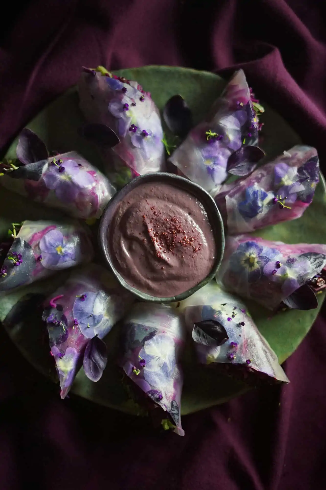 Purple Pansy Salad Rolls