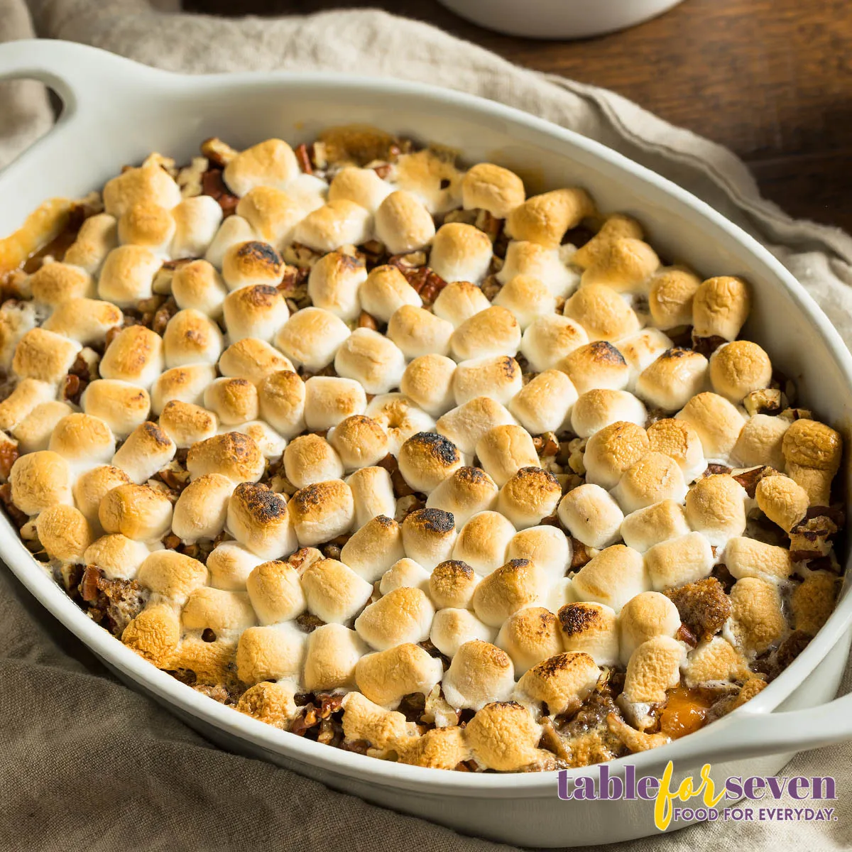 Sweet Potato Casserole With Marshmallows ready out of oven