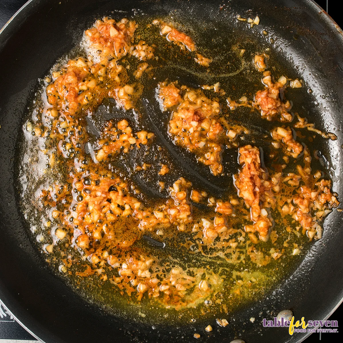 Garlic and ginger in pan