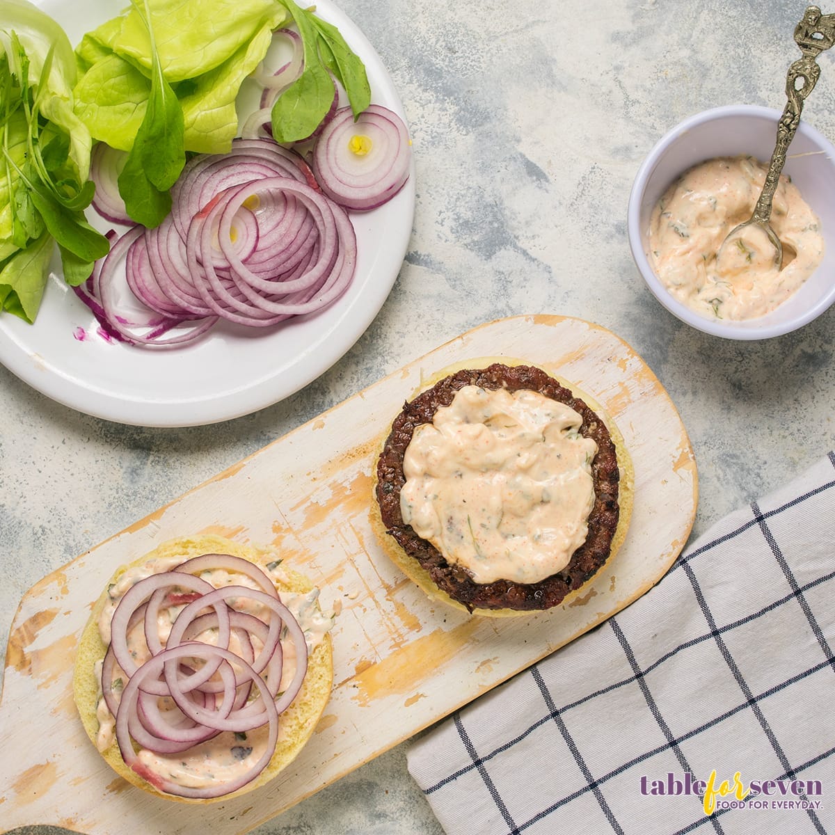 Fresh homemade mayonnaise mixed with herbs and spices for Gordon Ramsay Lamb Burger