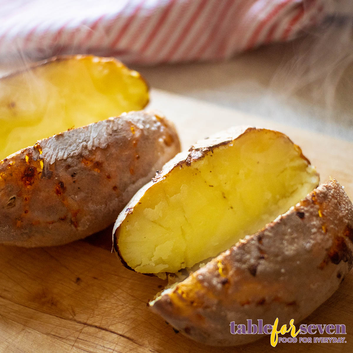 Steaming baked potatoes