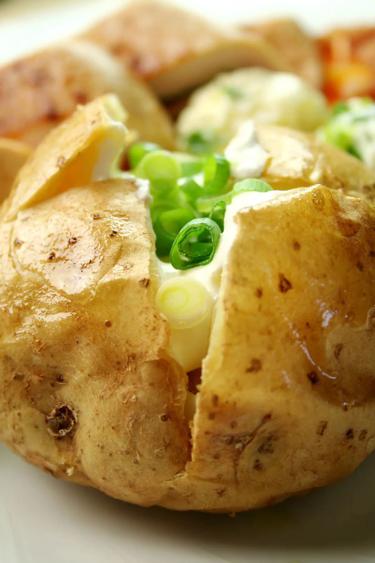 close-up of a stuffed baked potato