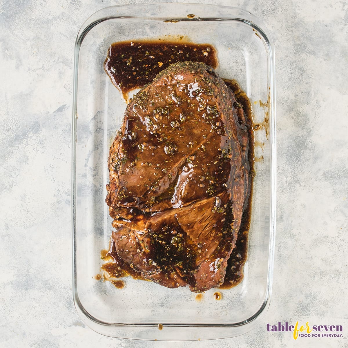 London Broil Marinating in Baking Dish